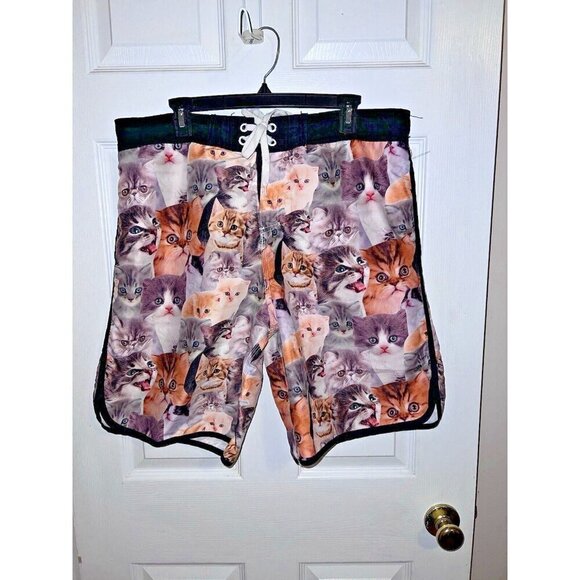 BIOWORLD Graphic Cat Print Swim Trunks Novelty Mens Sz XXL - Picture 2 of 8